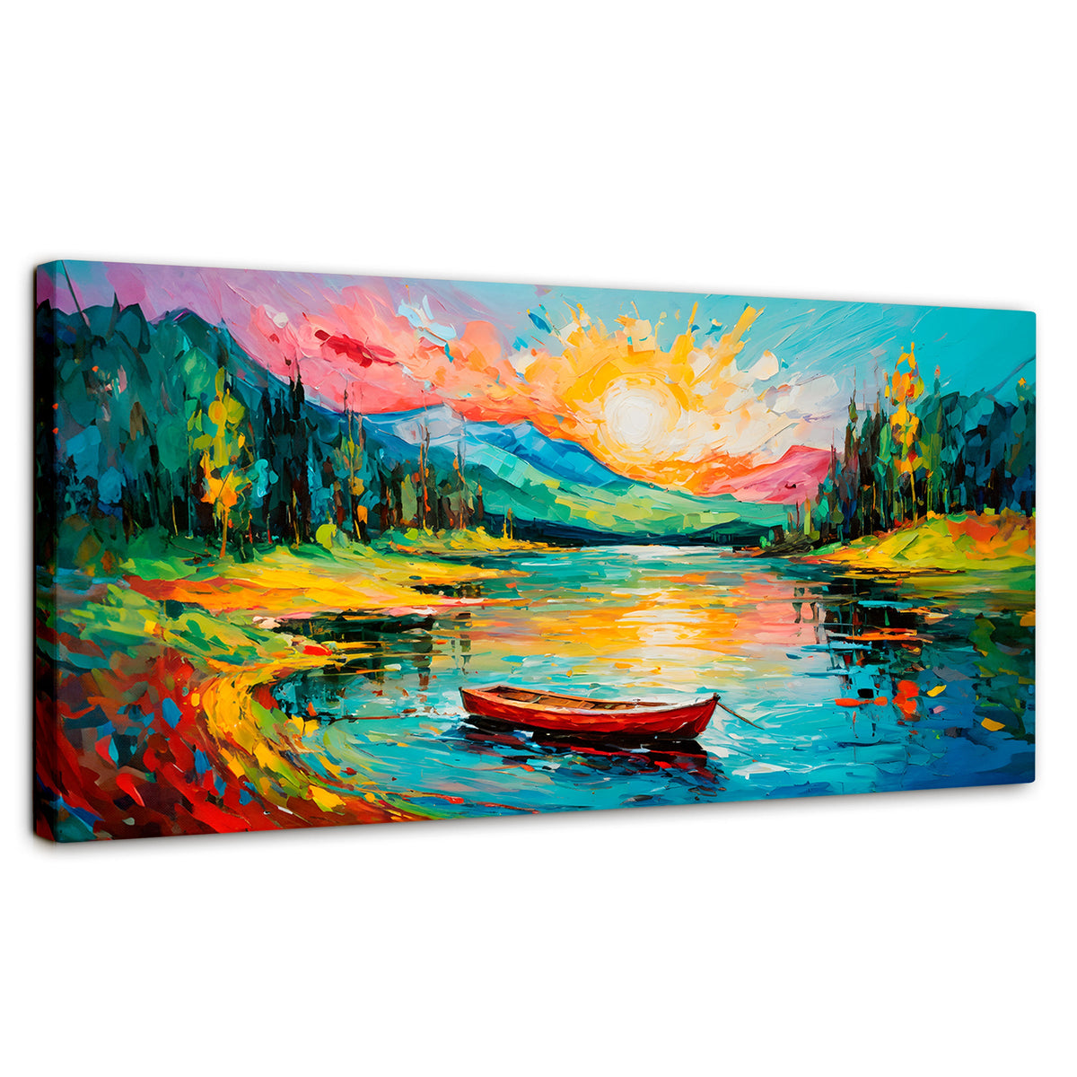 Cuadros Decorativos Canvas Revolution | Reflejos Bote Lago | Panoramico | Portada | Marco SinMarco