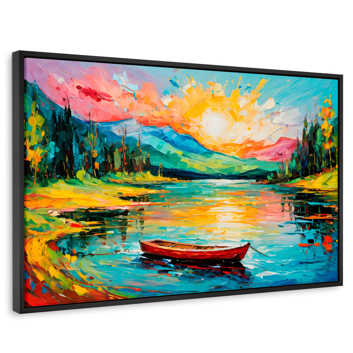 Cuadros Decorativos Canvas Revolution | Reflejos Bote Lago | Rectangular | Portada | Marco Negro