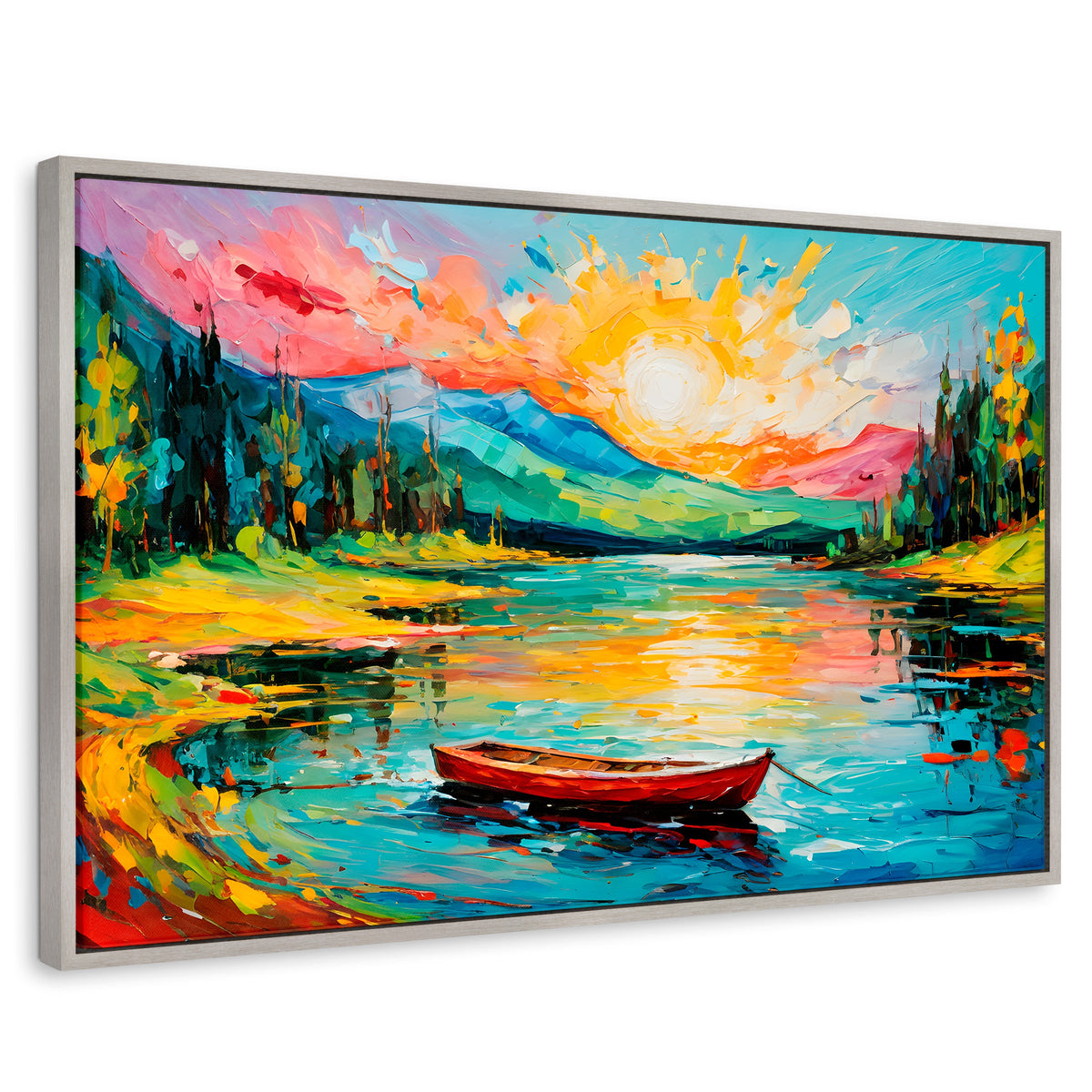 Cuadros Decorativos Canvas Revolution | Reflejos Bote Lago | Rectangular | Portada | Marco Plateado