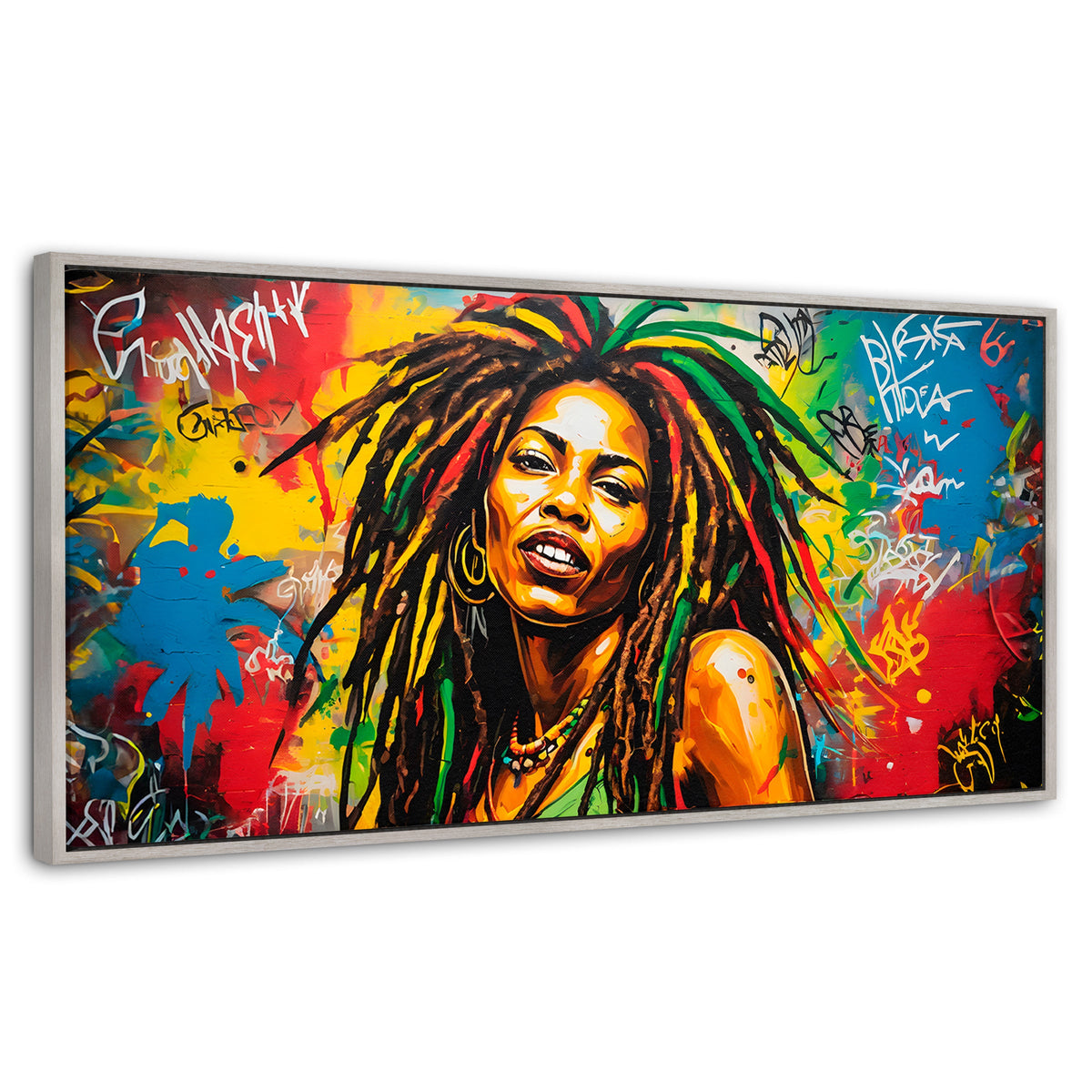 Cuadros Decorativos Canvas Revolution | Retrato Rasta Urban | Panoramico | Portada | Marco Plateado