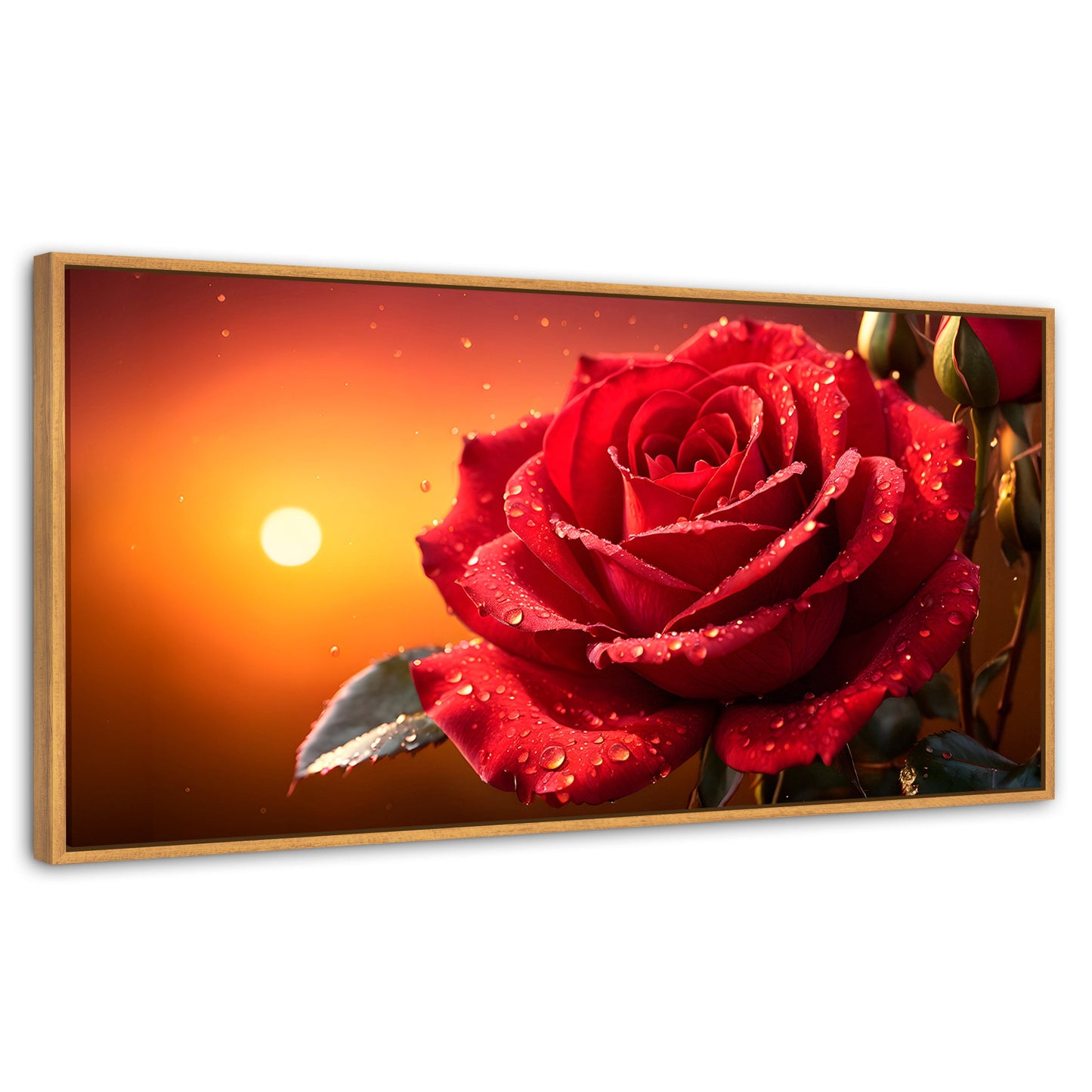Cuadros Decorativos Canvas Revolution | Rosa Escarlata Viva | Panoramico | Portada | Marco Madera