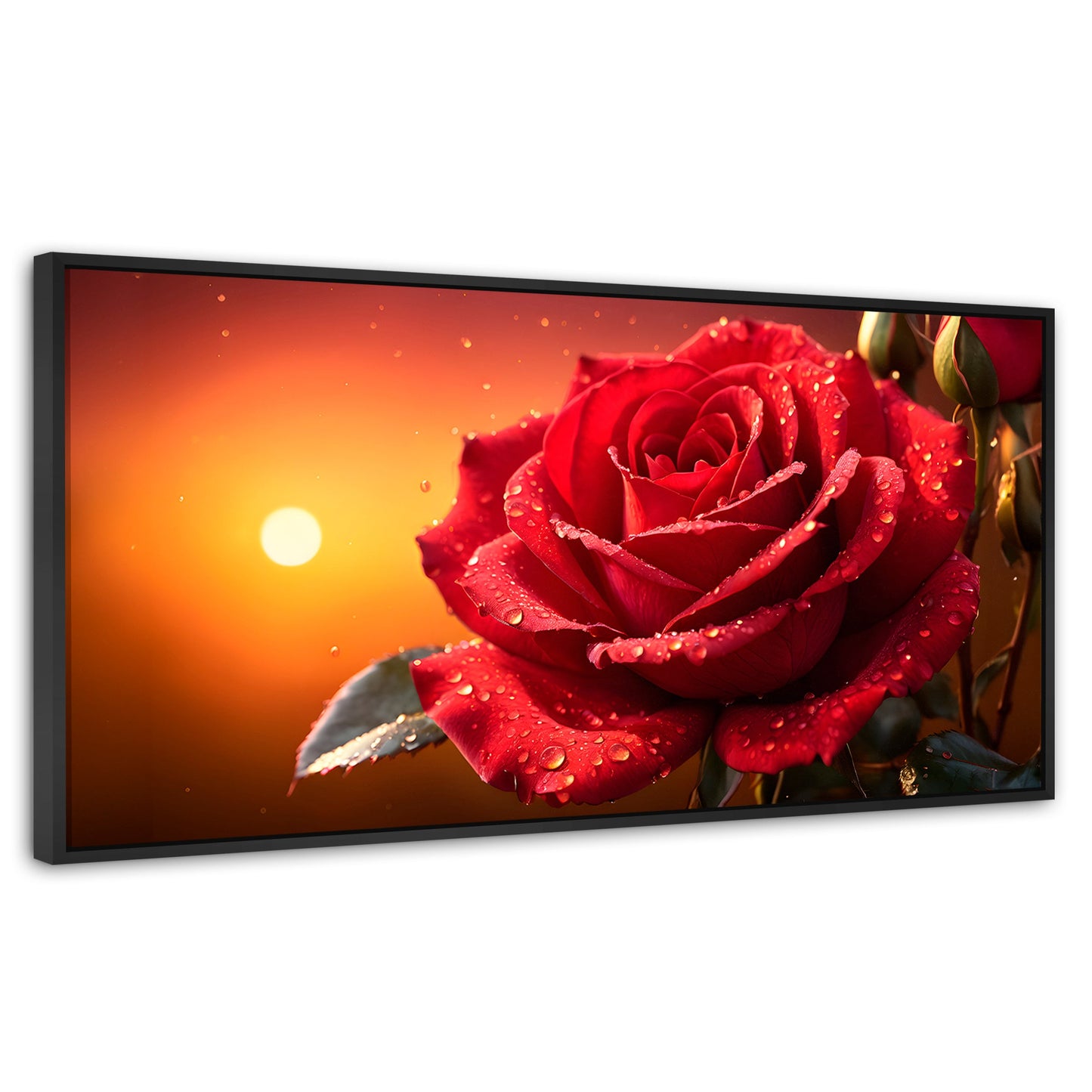 Cuadros Decorativos Canvas Revolution | Rosa Escarlata Viva | Panoramico | Portada | Marco Negro