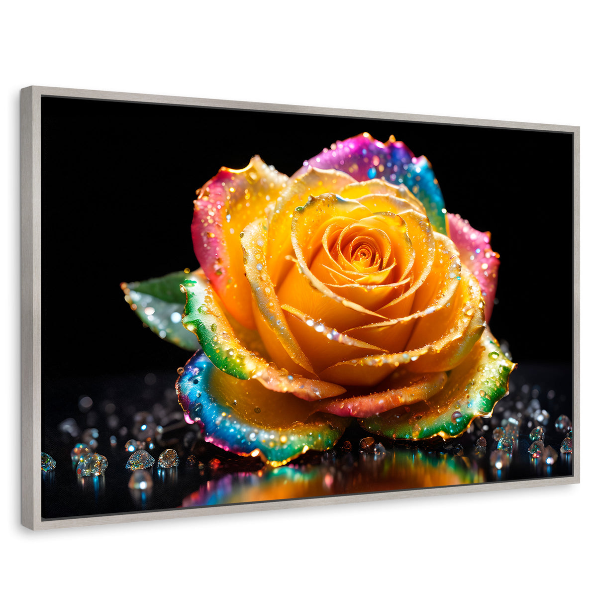 Cuadros Decorativos Canvas Revolution | Rosa Multicolor | Rectangular | Portada | Marco Plateado