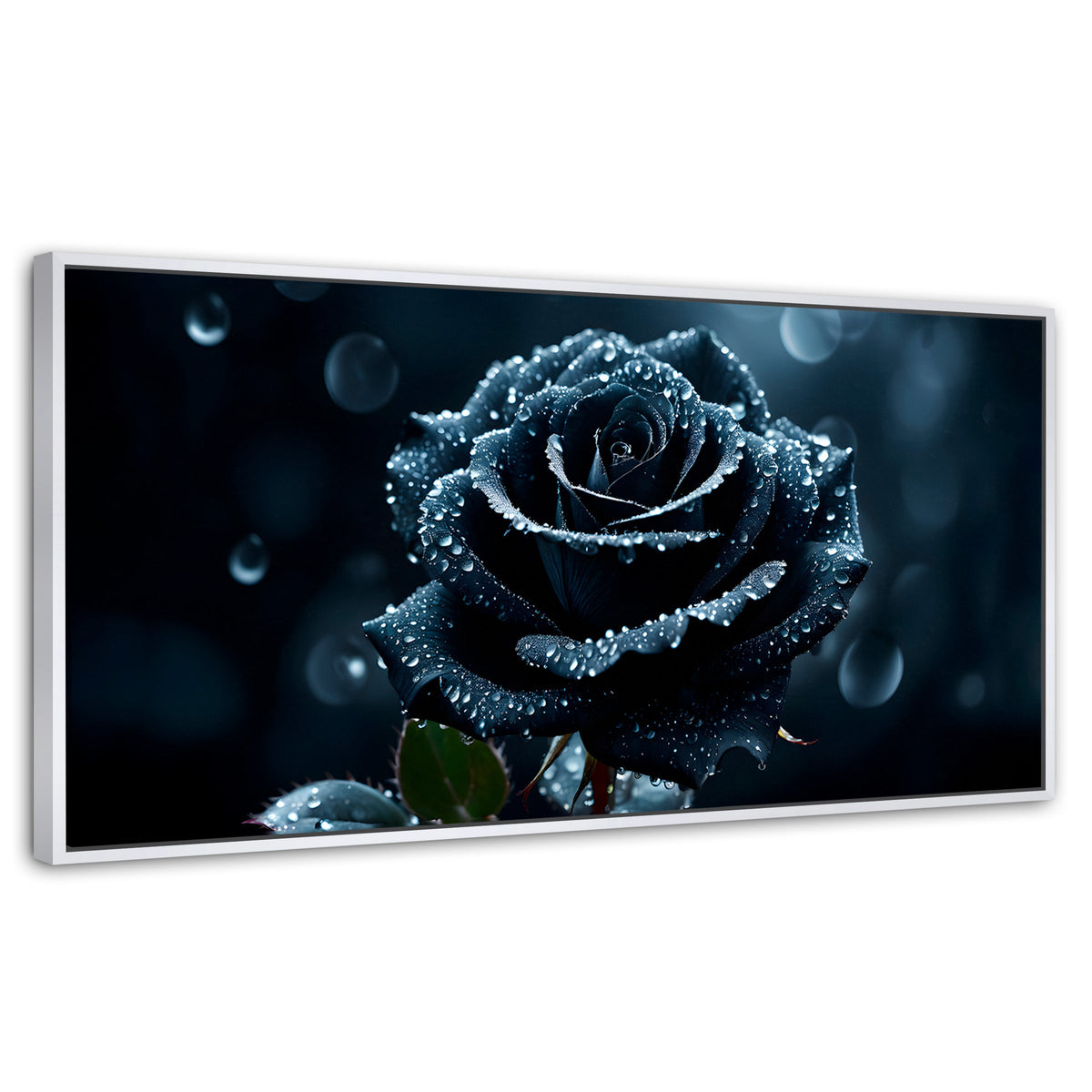 Cuadros Decorativos Canvas Revolution | Rosa Negra Poderosa | Panoramico | Portada | Marco Blanco