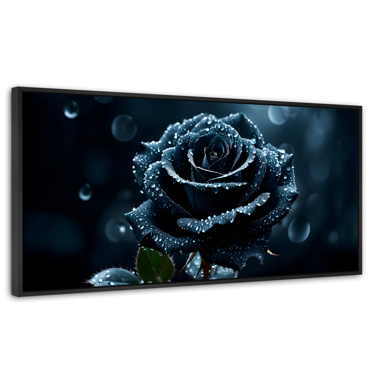 Cuadros Decorativos Canvas Revolution | Rosa Negra Poderosa | Panoramico | Portada | Marco Negro