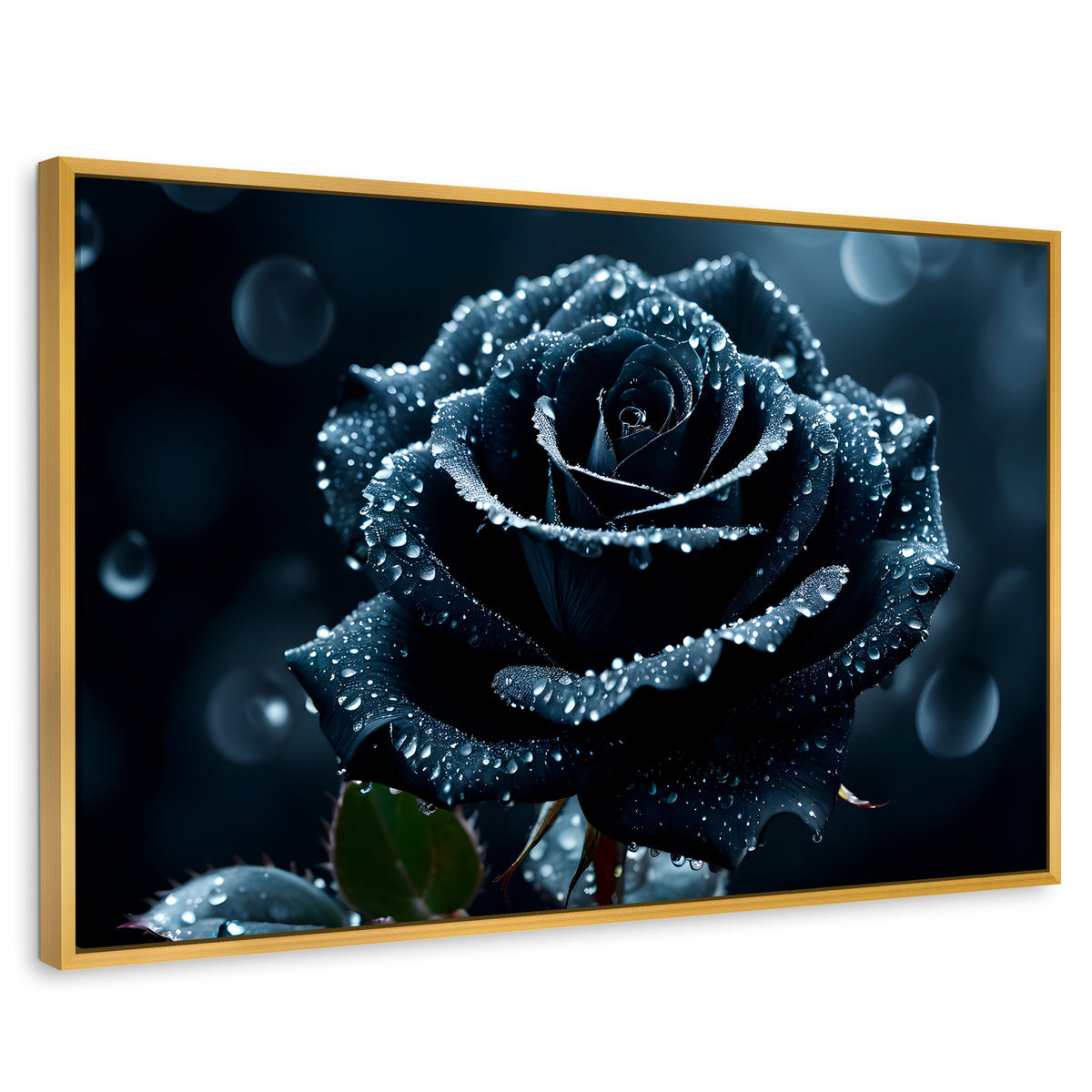 Cuadros Decorativos Canvas Revolution | Rosa Negra Poderosa | Rectangular | Portada | Marco Dorado