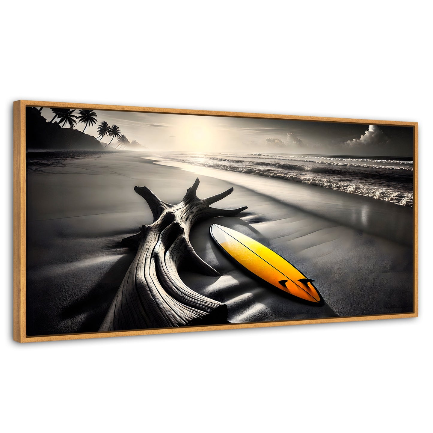 Cuadros Decorativos Canvas Revolution | Surf Al Amanecer | Panoramico | Portada | Marco Negro