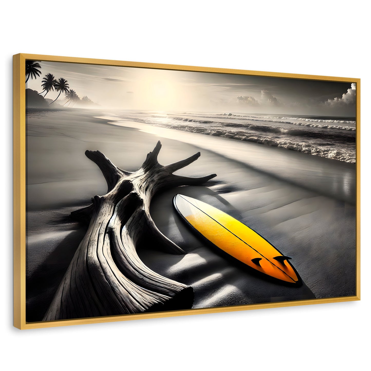 Cuadros Decorativos Canvas Revolution | Surf Al Amanecer | Rectangular | Portada | Marco Dorado