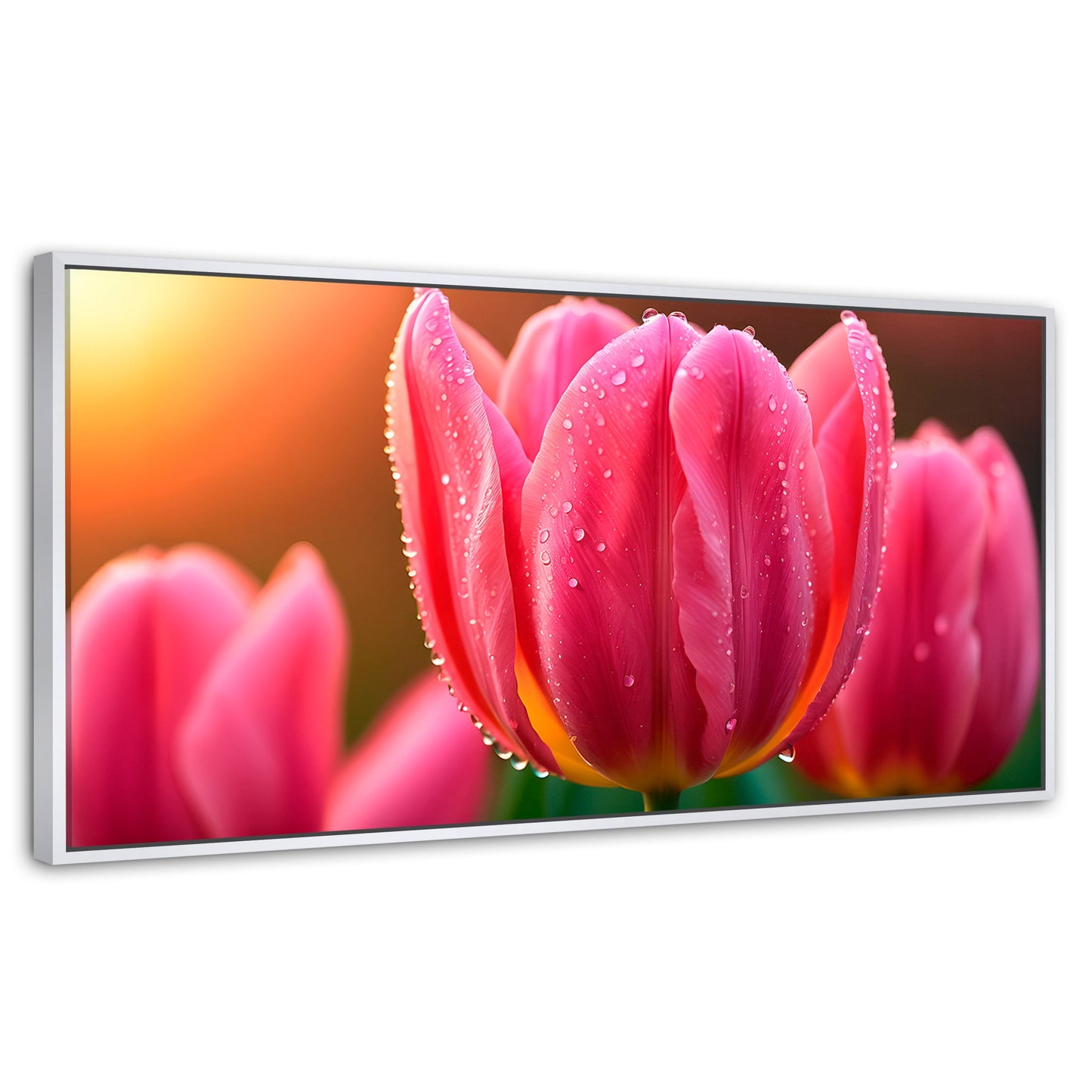 Cuadros Decorativos Canvas Revolution | Tulipan Rosa Eterno | Panoramico | Portada | Marco Blanco