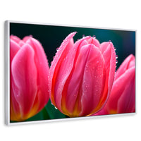 Cuadros Decorativos Canvas Revolution | Tulipanes Rosa Vivo | Rectangular | Portada | Marco Blanco