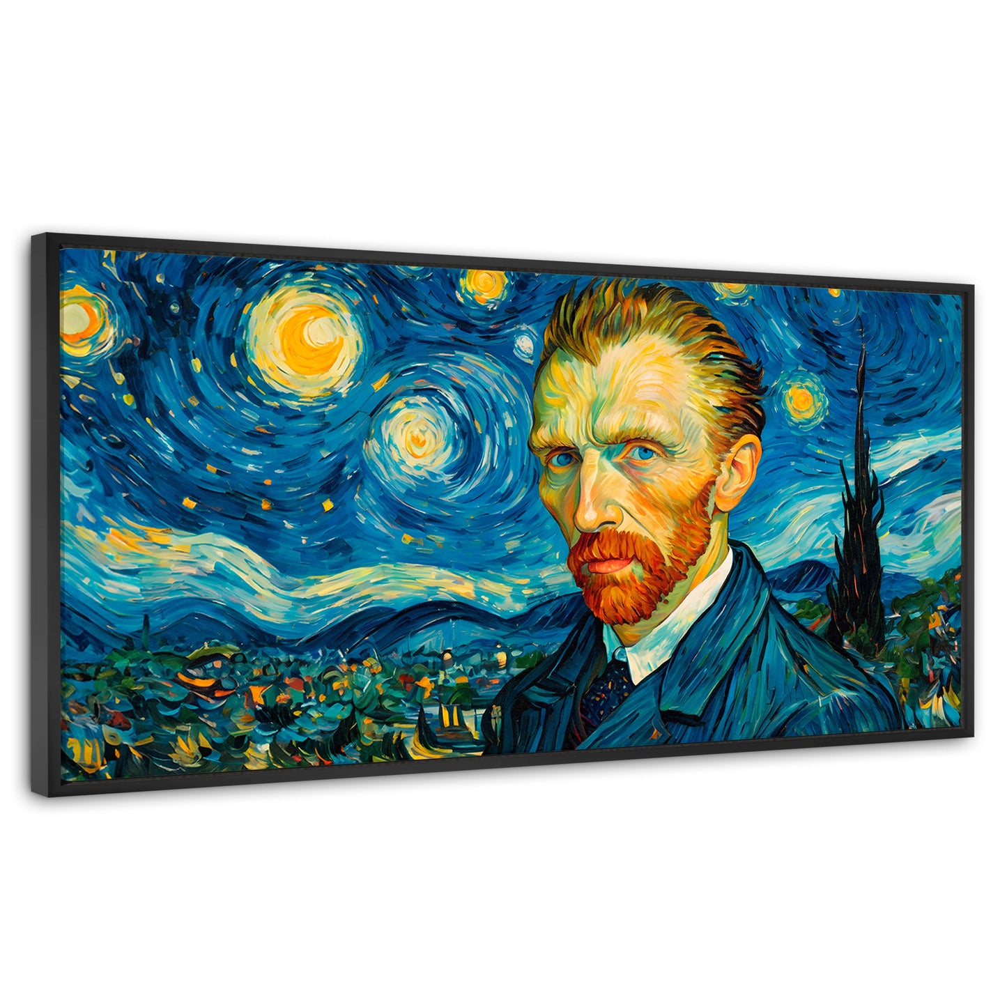 Cuadros Decorativos Canvas Revolution | Van Gogh Estrellado | Panoramico | Portada | Marco Negro