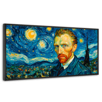 Cuadros Decorativos Canvas Revolution | Van Gogh Estrellado | Panoramico | Portada | Marco Negro
