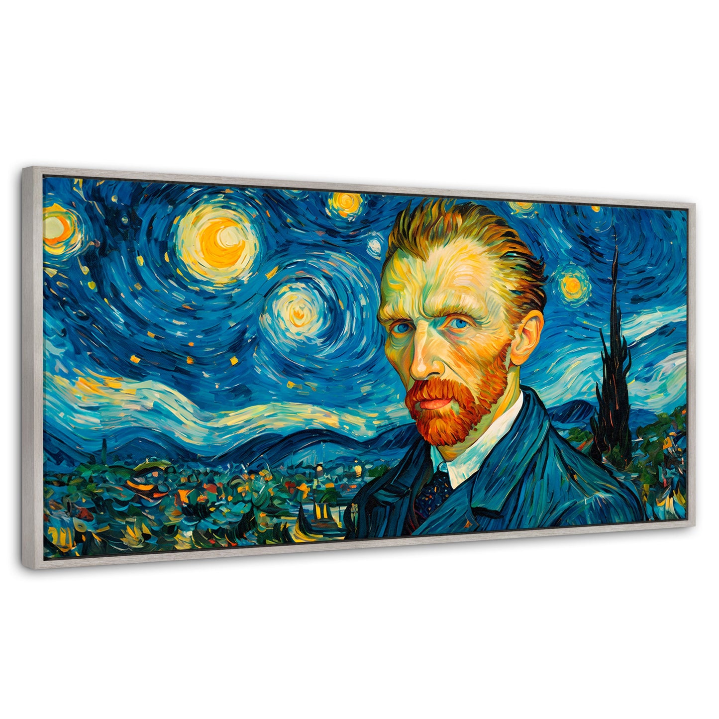 Cuadros Decorativos Canvas Revolution | Van Gogh Estrellado | Panoramico | Portada | Marco Plateado