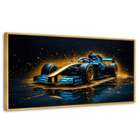 Cuadros Decorativos Canvas Revolution | Velocidad Azul Oro | Panoramico | Portada | Marco Madera