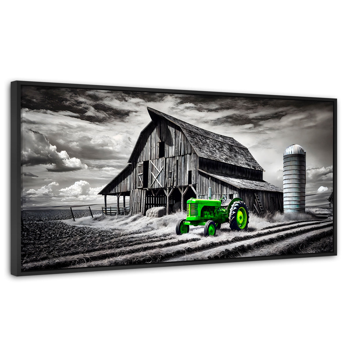 Cuadros Decorativos Canvas Revolution | Verde En La Granja | Panoramico | Portada | Marco Plateado