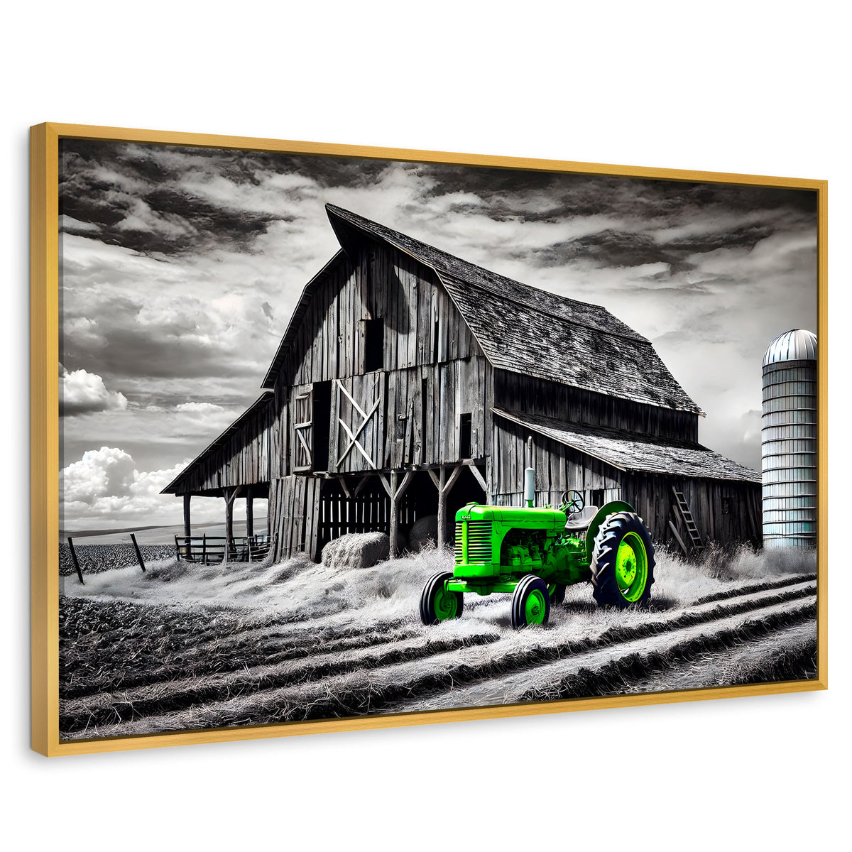 Cuadros Decorativos Canvas Revolution | Verde En La Granja | Rectangular | Portada | Marco Dorado