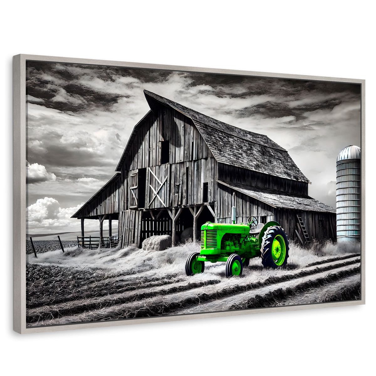 Cuadros Decorativos Canvas Revolution | Verde En La Granja | Rectangular | Portada | Marco Plateado