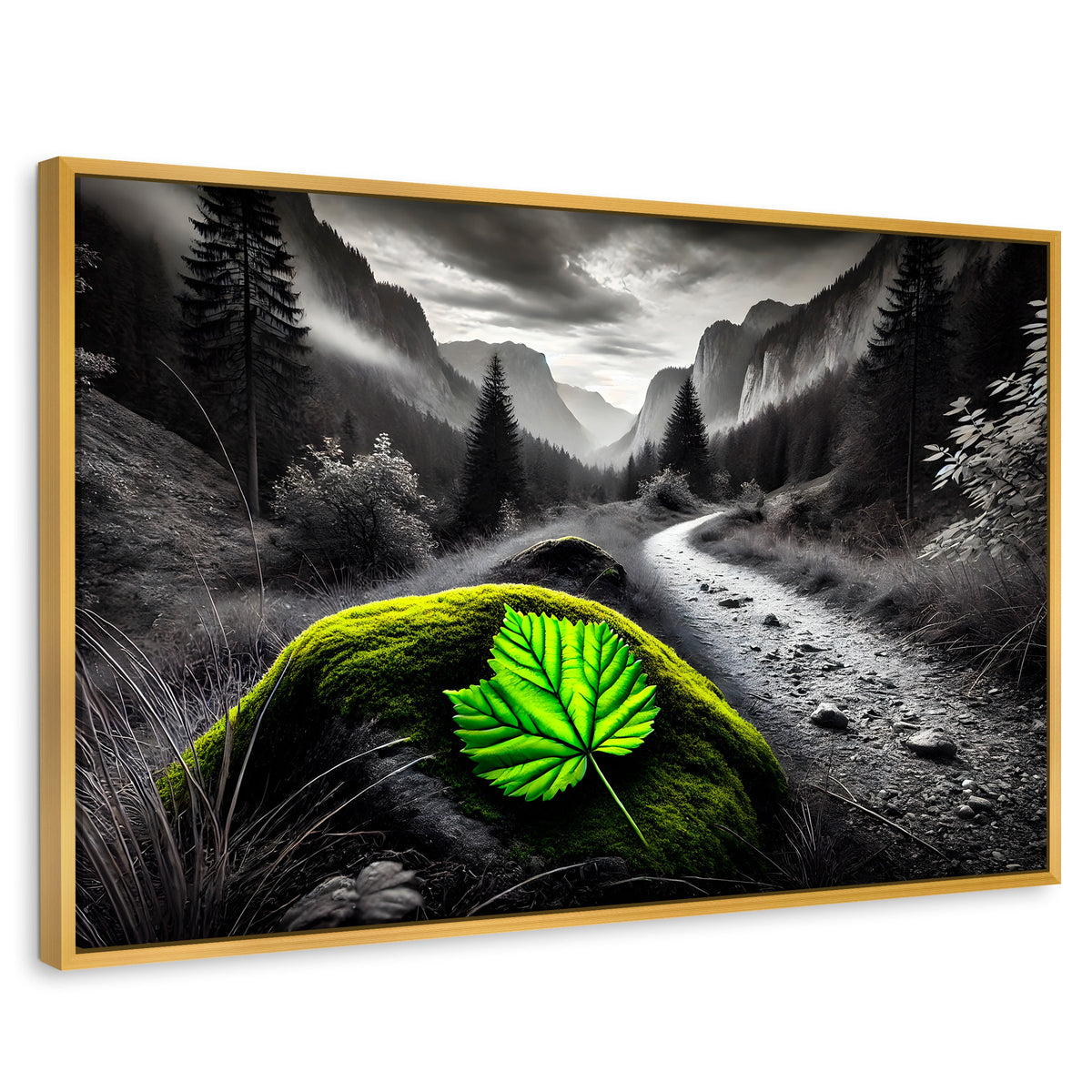 Cuadros Decorativos Canvas Revolution | Verde Silencio | Rectangular | Portada | Marco Dorado