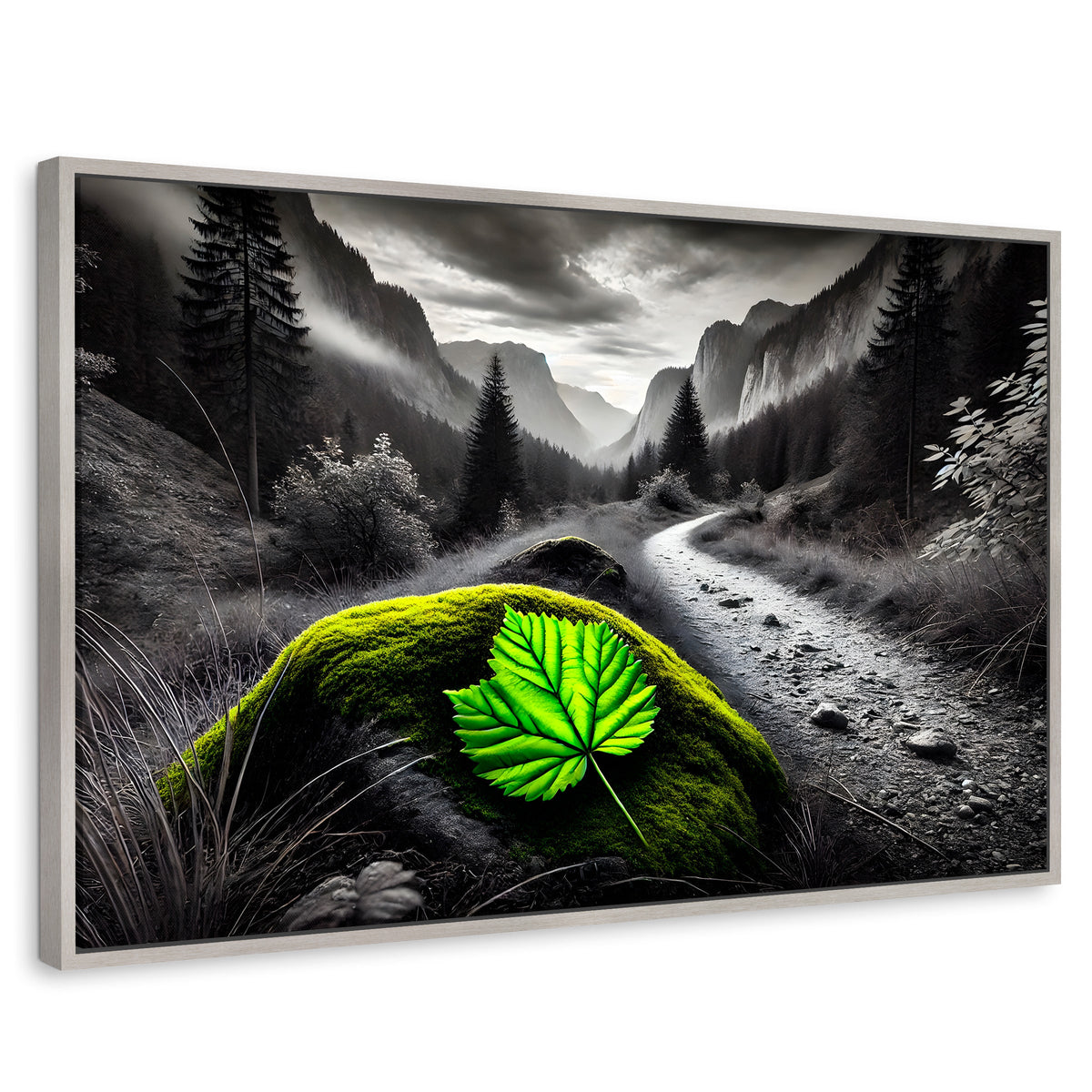 Cuadros Decorativos Canvas Revolution | Verde Silencio | Rectangular | Portada | Marco Plateado