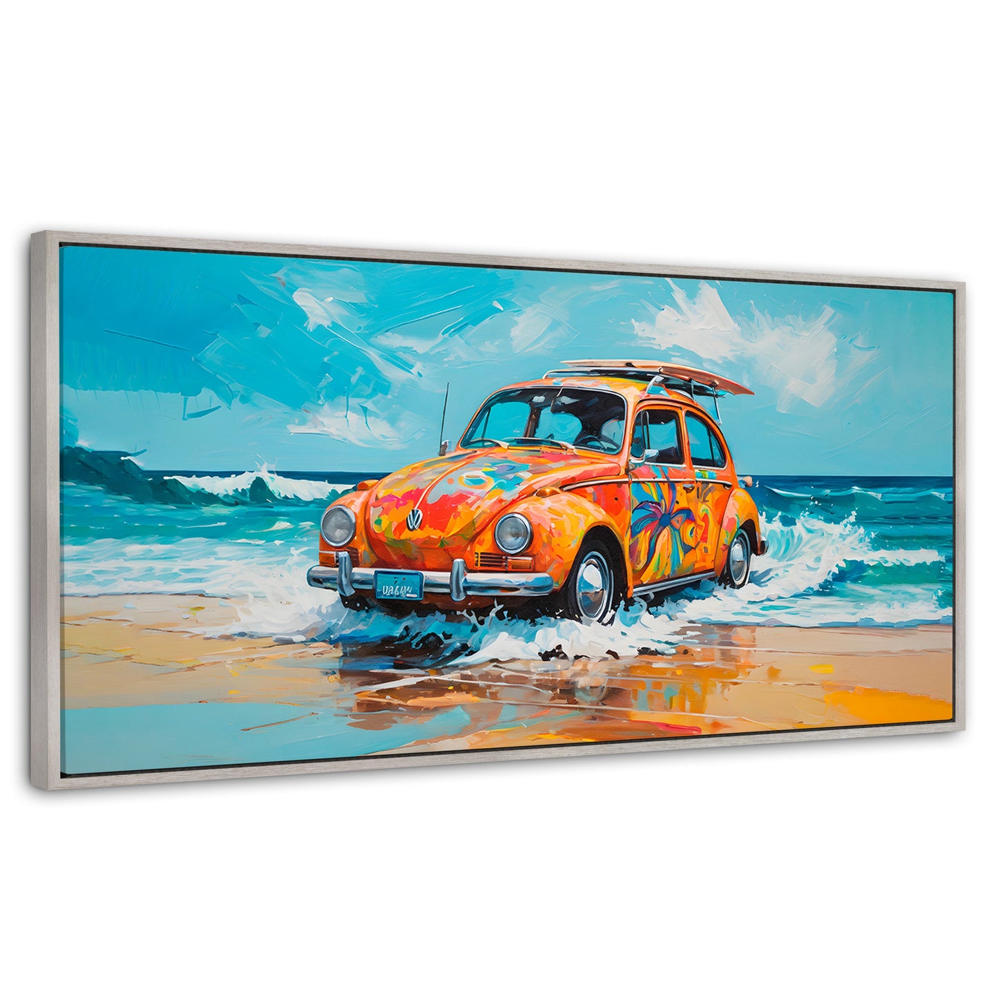Cuadros Decorativos Canvas Revolution | Vocho Vacacional | Panoramico | Portada | Marco Plateado