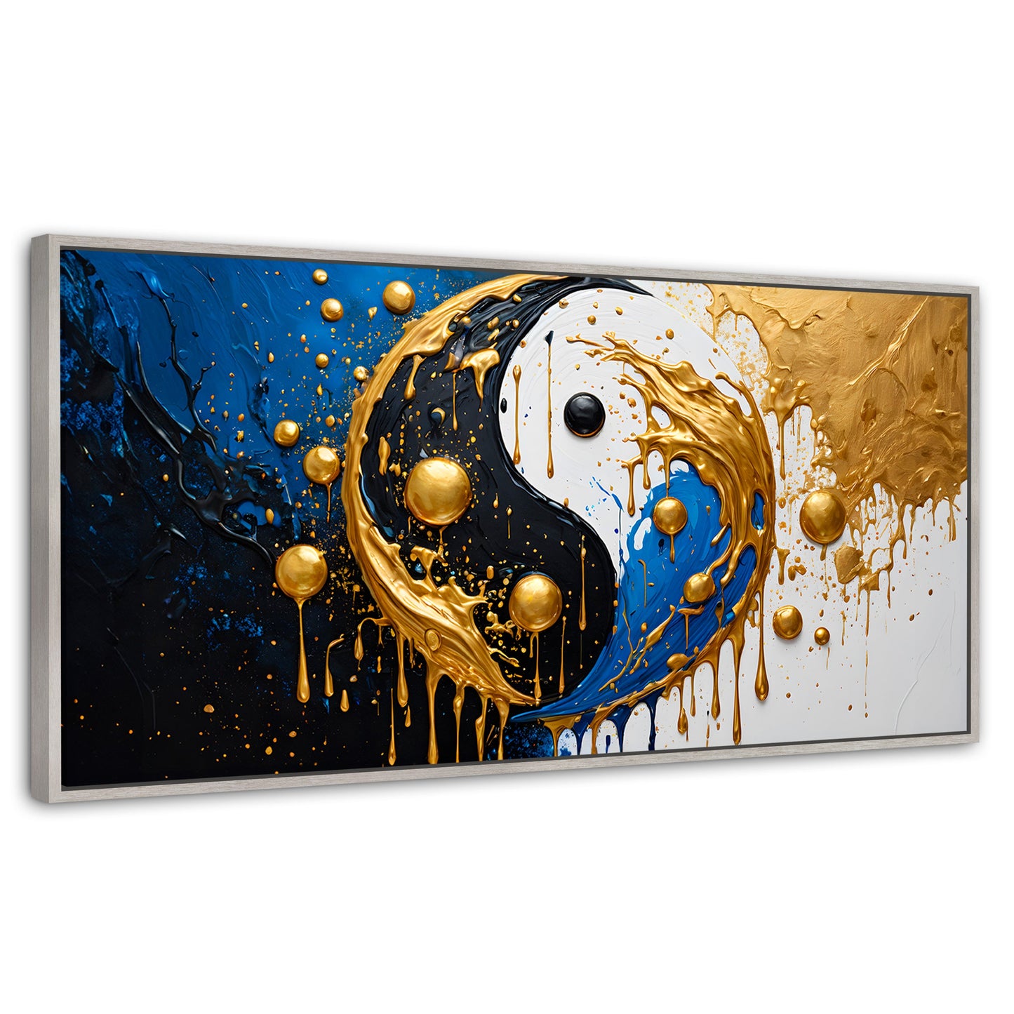 Cuadros Decorativos Canvas Revolution | Yin Yang Dorado | Panoramico | Portada | Marco Blanco