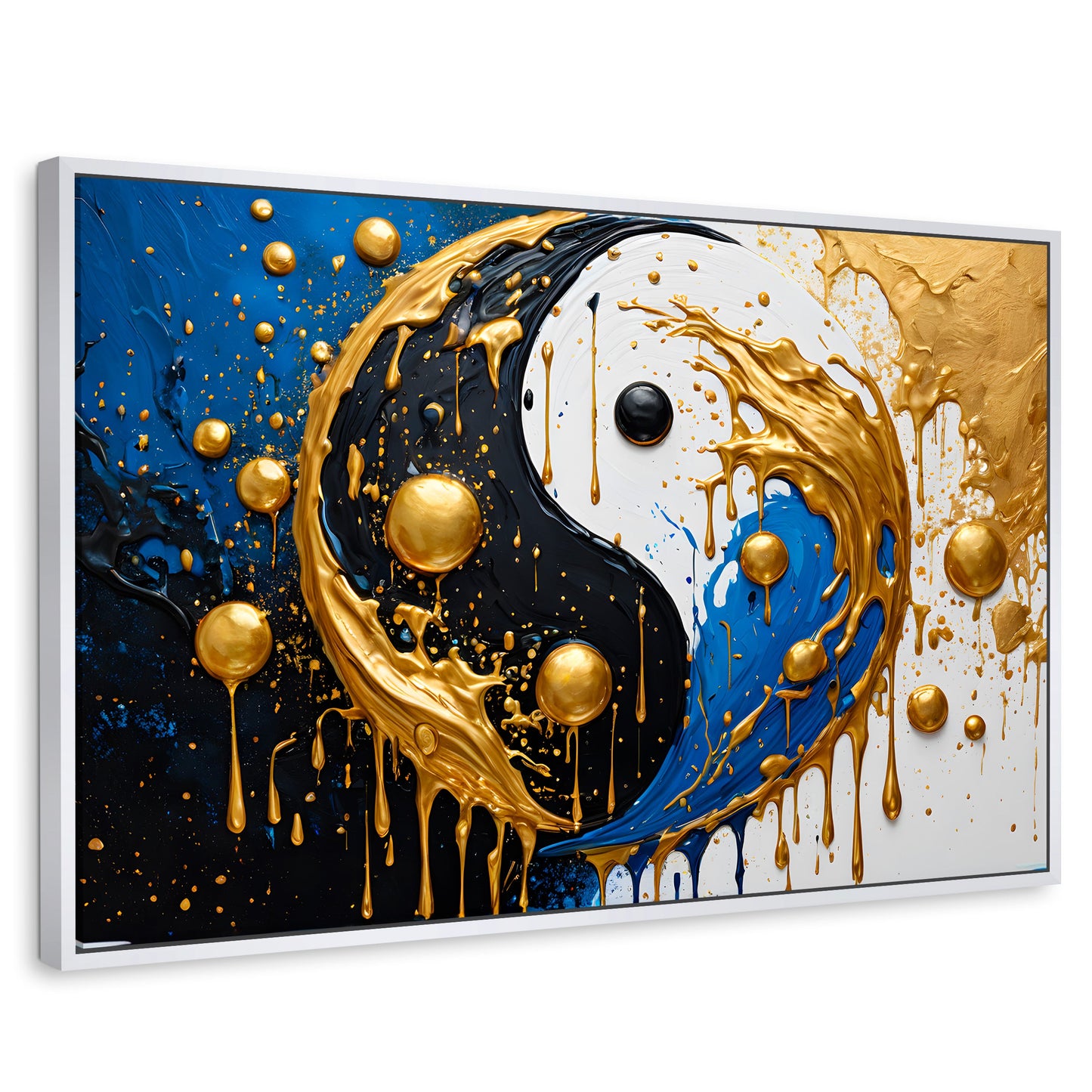 Cuadros Decorativos Canvas Revolution | Yin Yang Dorado | Rectangular | Portada | Marco Blanco