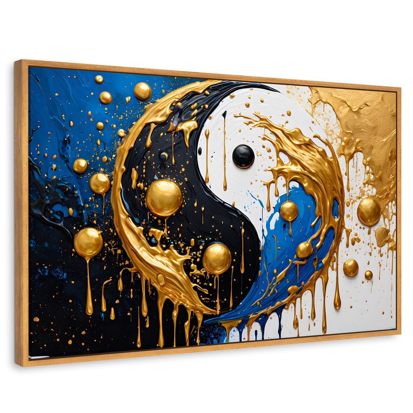 Cuadros Decorativos Canvas Revolution | Yin Yang Dorado | Rectangular | Portada | Marco Madera