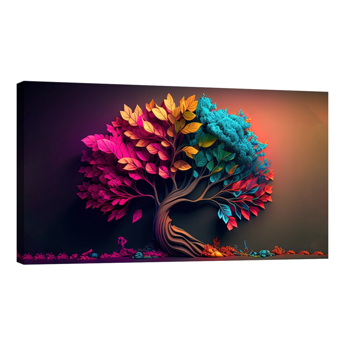 Cuadro decorativo de un árbol con follaje colorido y vibrante, ideal para dar vida a la sala o el comedor