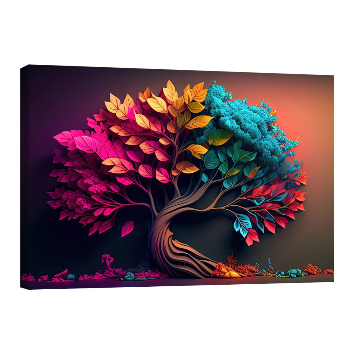 Cuadro decorativo de un árbol con follaje colorido y vibrante, ideal para dar vida a la sala o el comedor