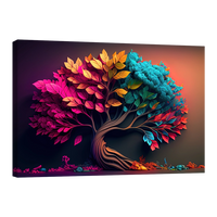 Cuadro decorativo de un árbol con follaje colorido y vibrante, ideal para dar vida a la sala o el comedor