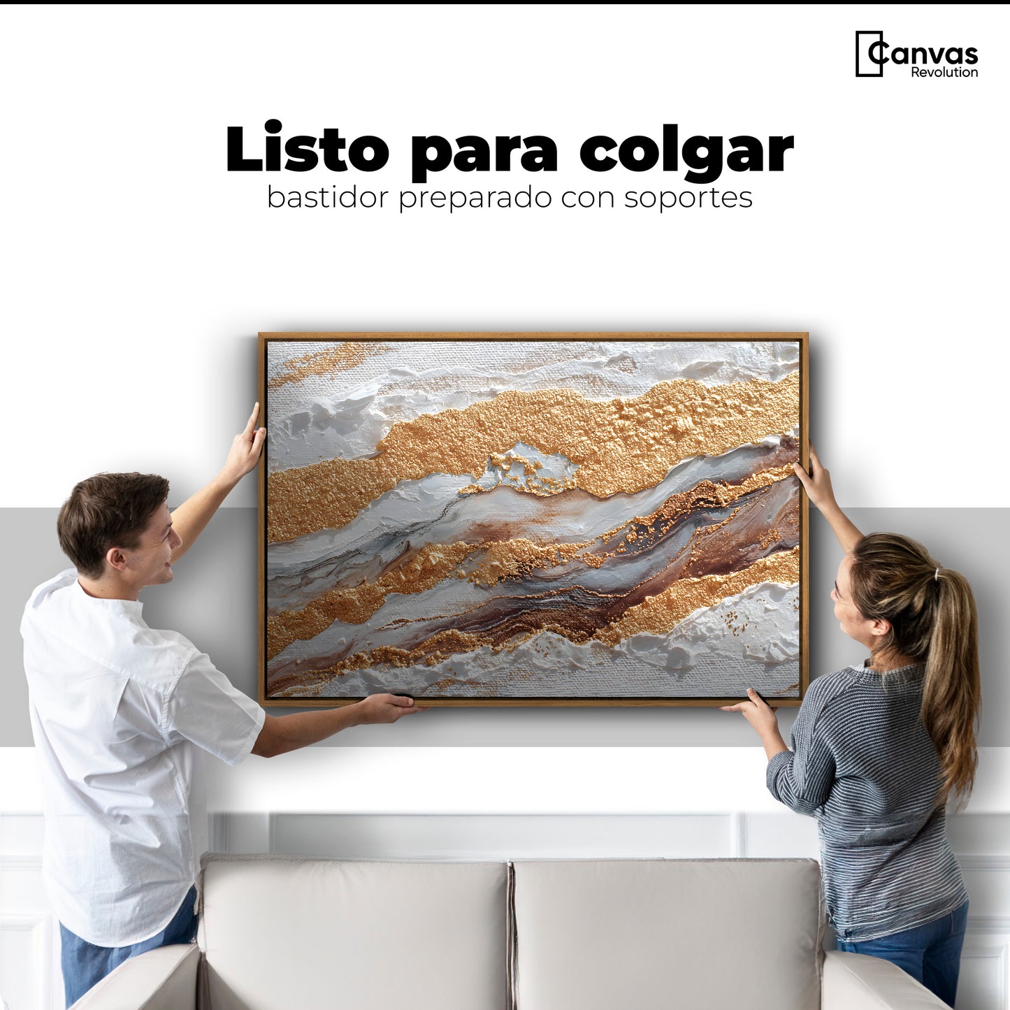 Cuadro Decorativo Abstracto Oro y Beige - Colgar