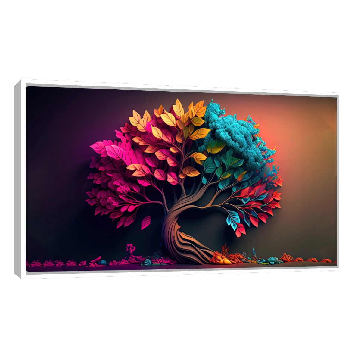 Cuadro decorativo de un árbol con follaje colorido y vibrante, ideal para dar vida a la sala o el comedor