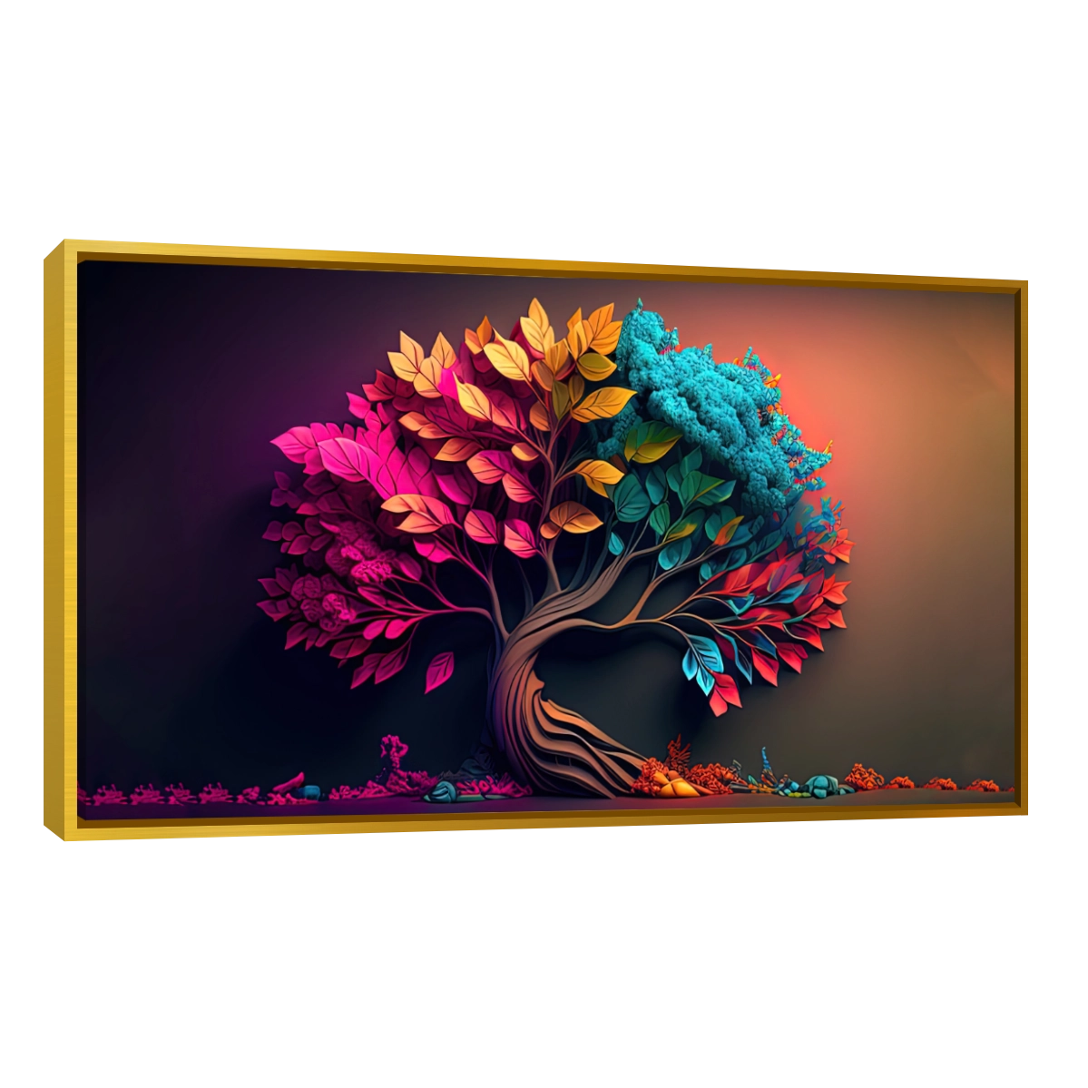 Cuadro decorativo de un árbol con follaje colorido y vibrante, ideal para dar vida a la sala o el comedor