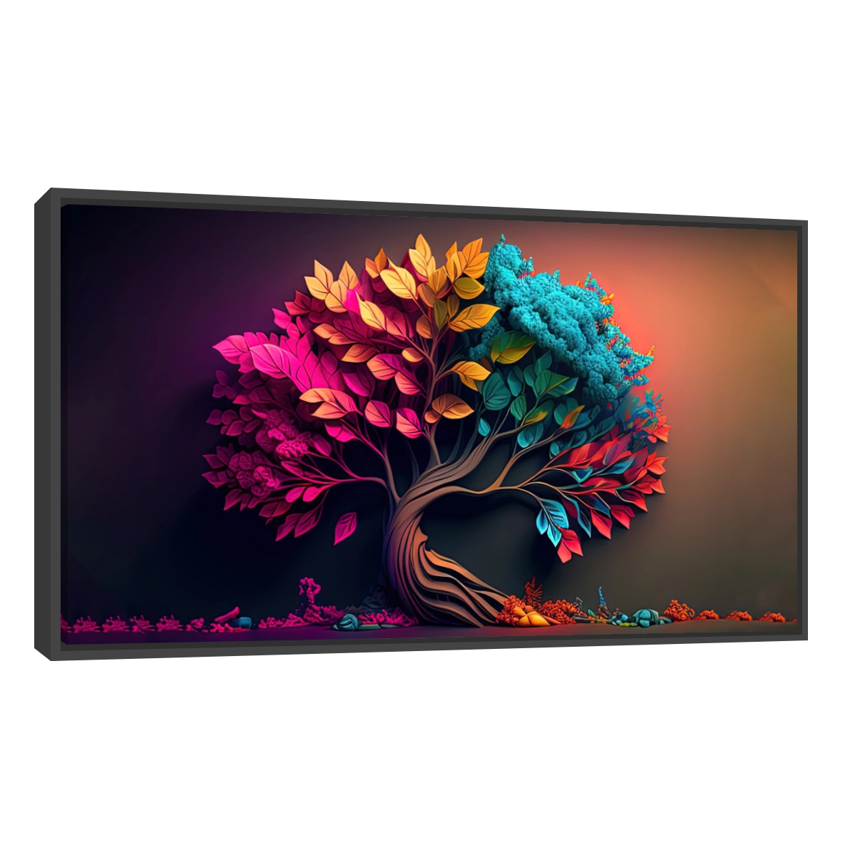 Cuadro decorativo de un árbol con follaje colorido y vibrante, ideal para dar vida a la sala o el comedor