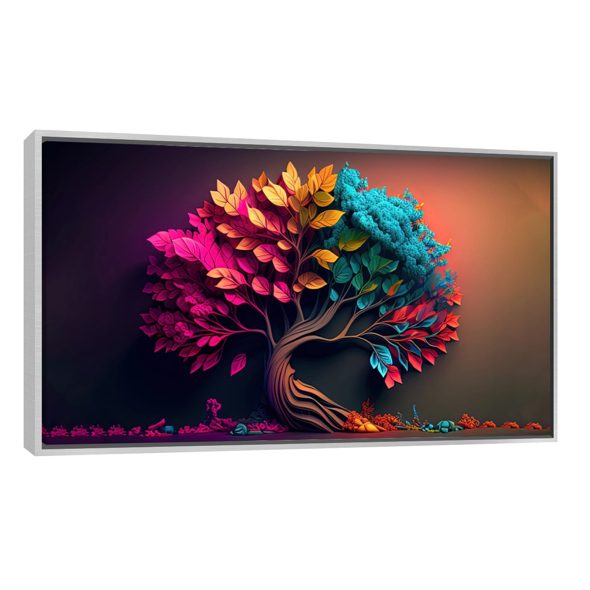 Cuadro decorativo de un árbol con follaje colorido y vibrante, ideal para dar vida a la sala o el comedor
