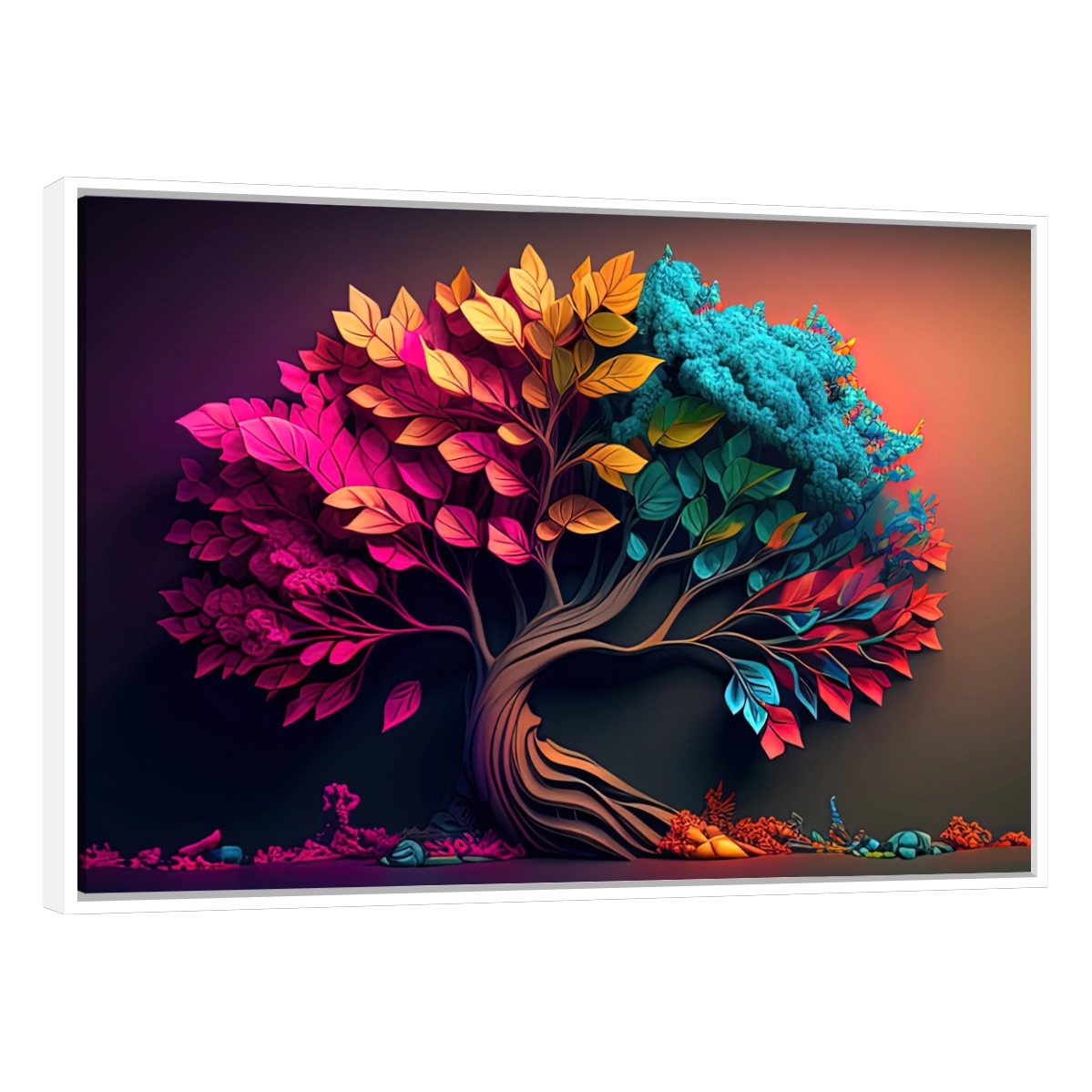 Cuadro decorativo de un árbol con follaje colorido y vibrante, ideal para dar vida a la sala o el comedor
