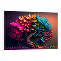 Cuadro decorativo de un árbol con follaje colorido y vibrante, ideal para dar vida a la sala o el comedor