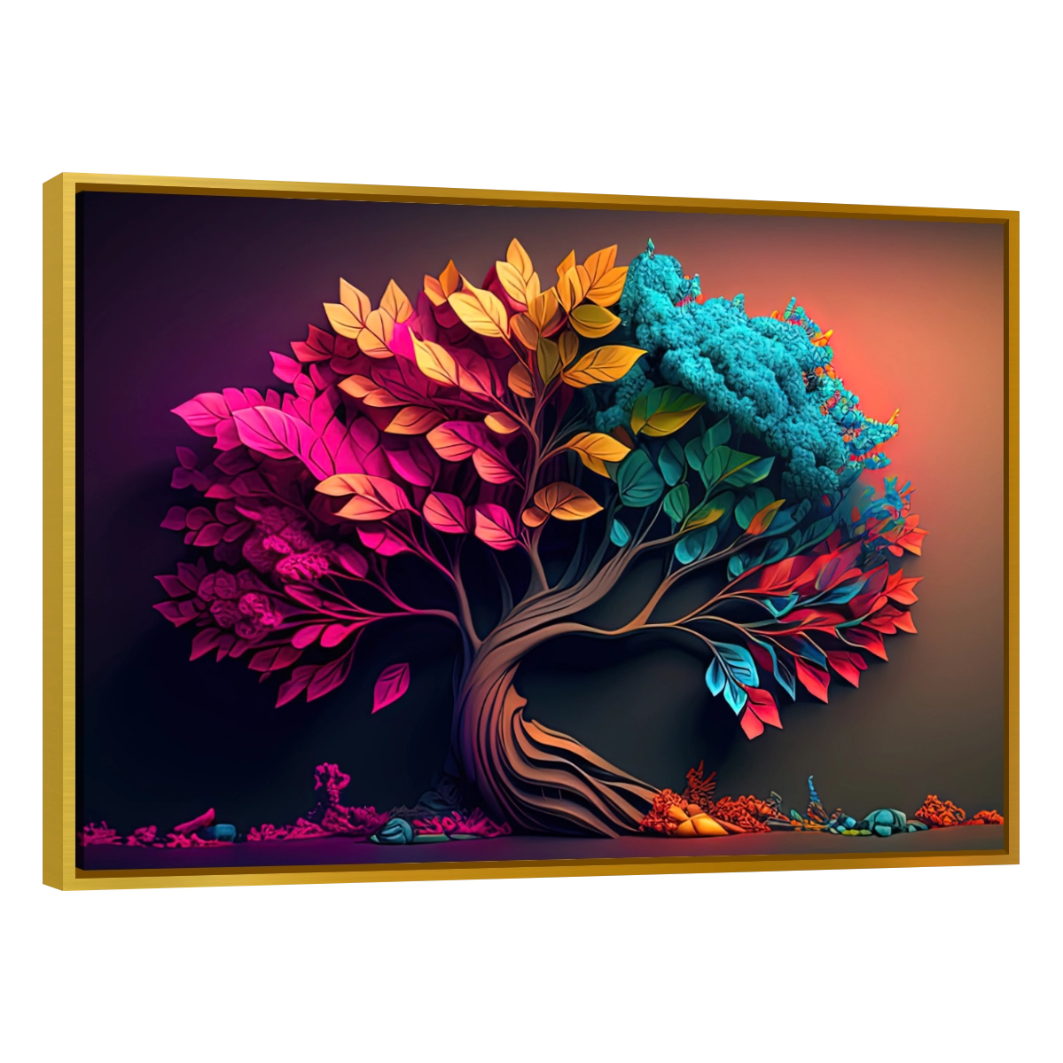 Cuadro decorativo de un árbol con follaje colorido y vibrante, ideal para dar vida a la sala o el comedor