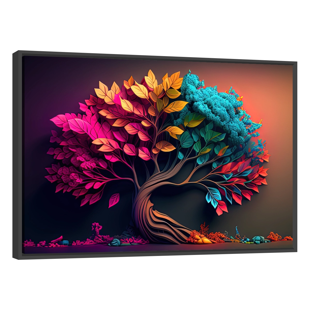 Cuadro decorativo de un árbol con follaje colorido y vibrante, ideal para dar vida a la sala o el comedor