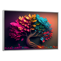 Cuadro decorativo de un árbol con follaje colorido y vibrante, ideal para dar vida a la sala o el comedor