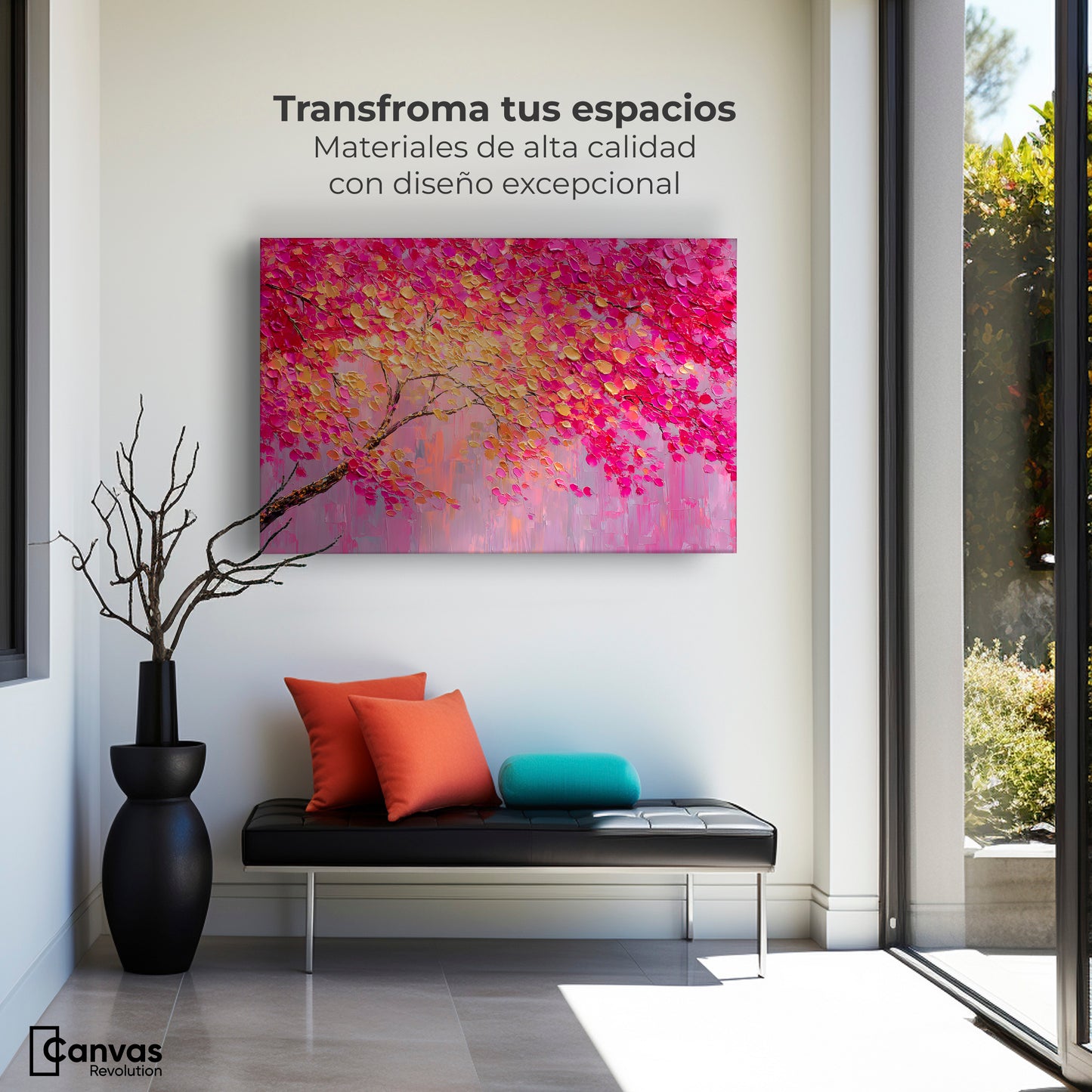 Cuadro Decorativo Ramas Rosadas Arbol - Montaje 1