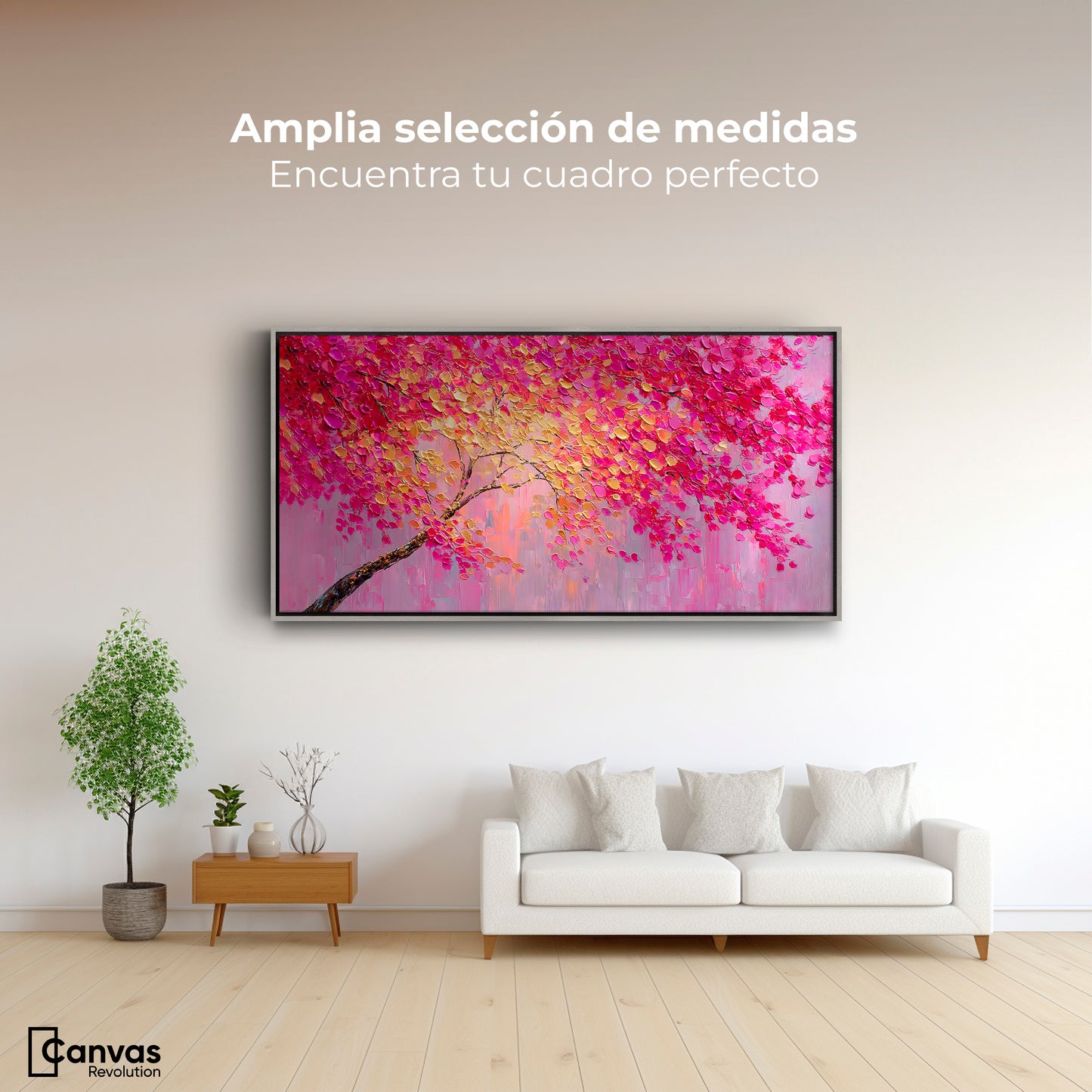 Cuadro Decorativo Ramas Rosadas Arbol - Montaje 3