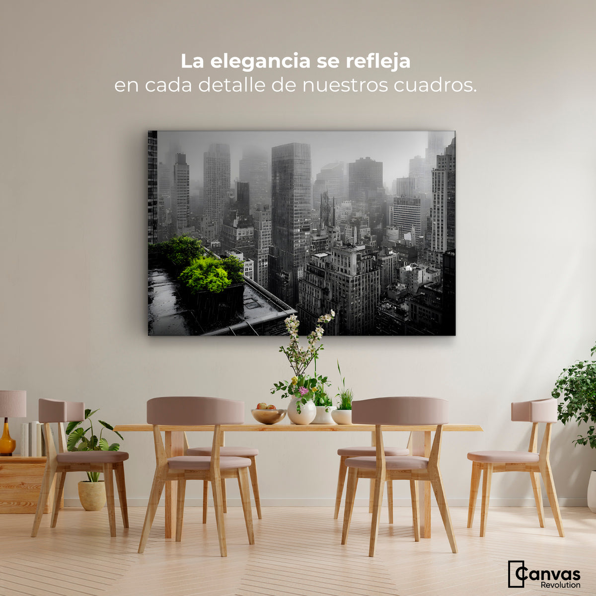 Cuadro Decorativo Ciudad Niebla Gris - Montaje 4