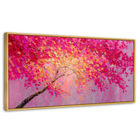 Cuadros Decorativos Canvas Revolution | Cuadro Decorativo Ramas Rosadas Arbol | Panorámico | Marco Dorado