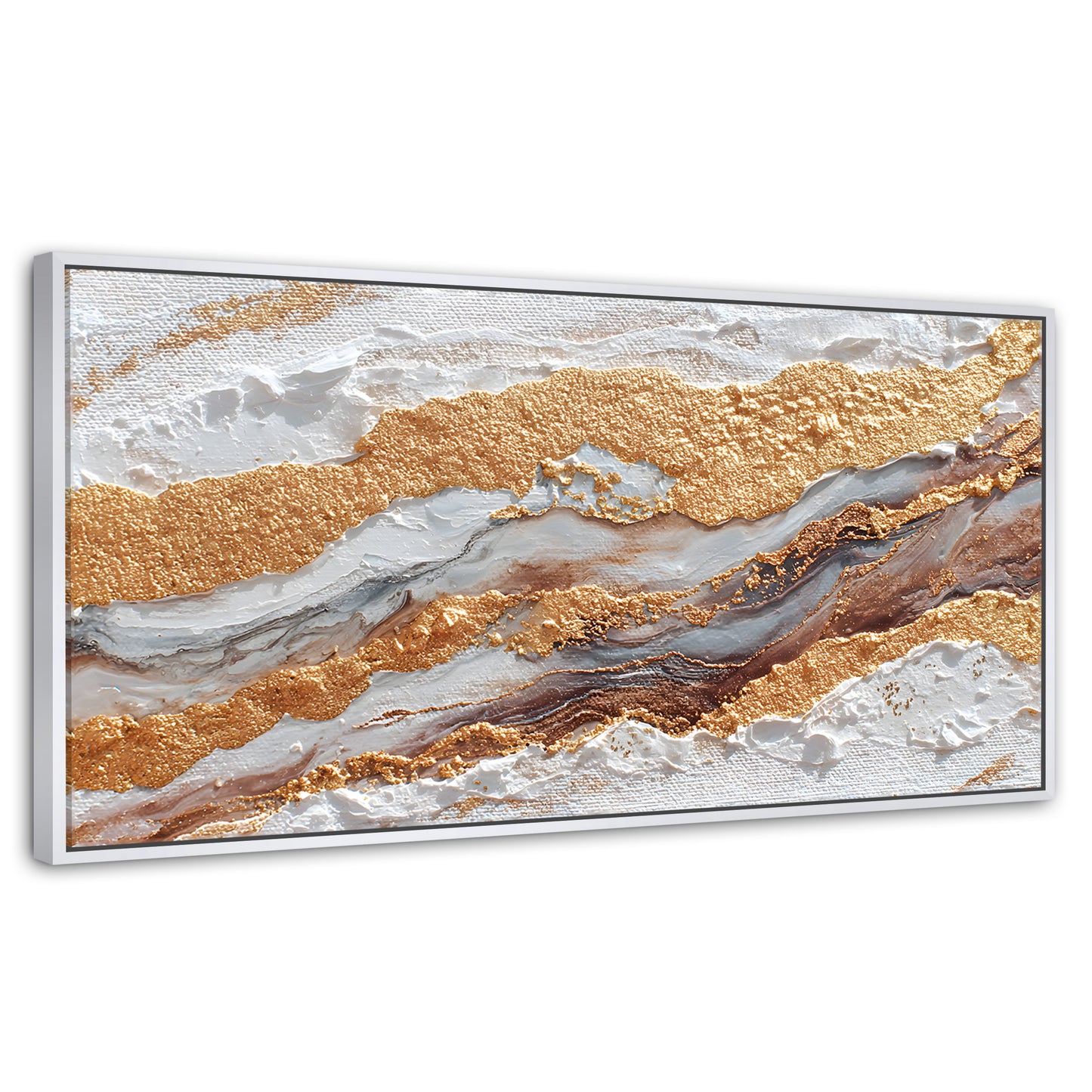 Cuadros Decorativos Canvas Revolution | Cuadro Decorativo Abstracto Oro y Beige | Panorámico | Marco Dorado