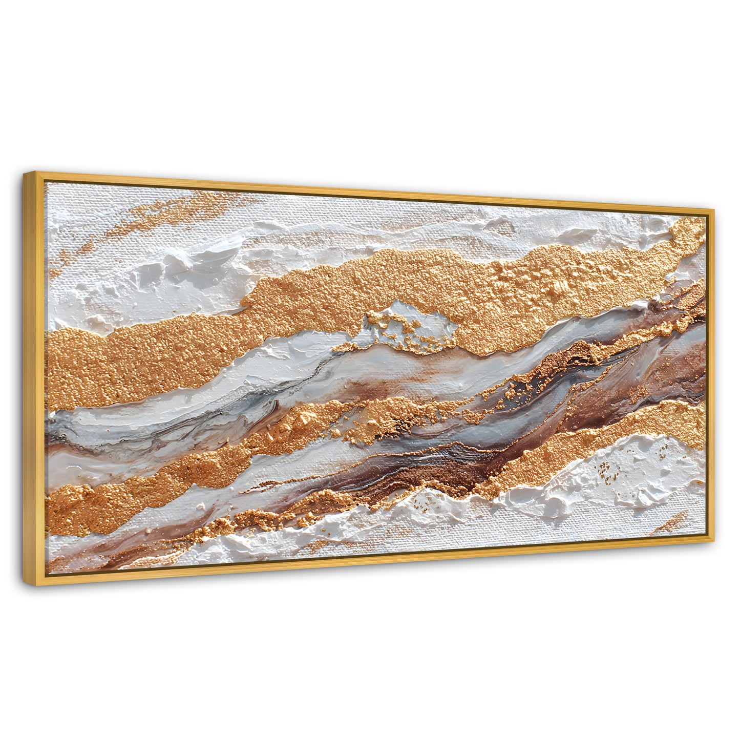 Cuadros Decorativos Canvas Revolution | Cuadro Decorativo Abstracto Oro y Beige | Panorámico | Marco Madera