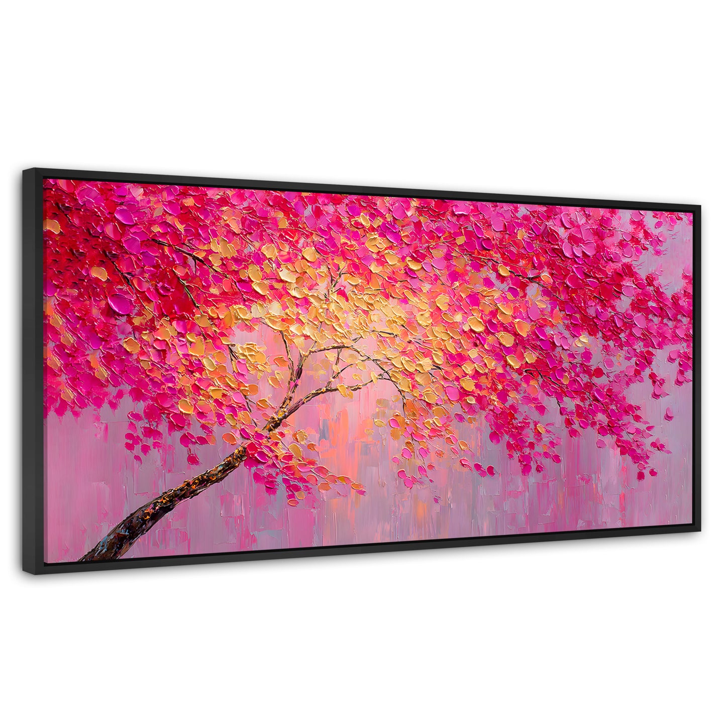 Cuadros Decorativos Canvas Revolution | Cuadro Decorativo Ramas Rosadas Arbol | Panorámico | Marco Negro