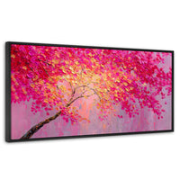 Cuadros Decorativos Canvas Revolution | Cuadro Decorativo Ramas Rosadas Arbol | Panorámico | Marco Negro