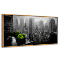 Cuadros Decorativos Canvas Revolution | Cuadro Decorativo Ciudad Niebla Gris | Panorámico | Marco Negro