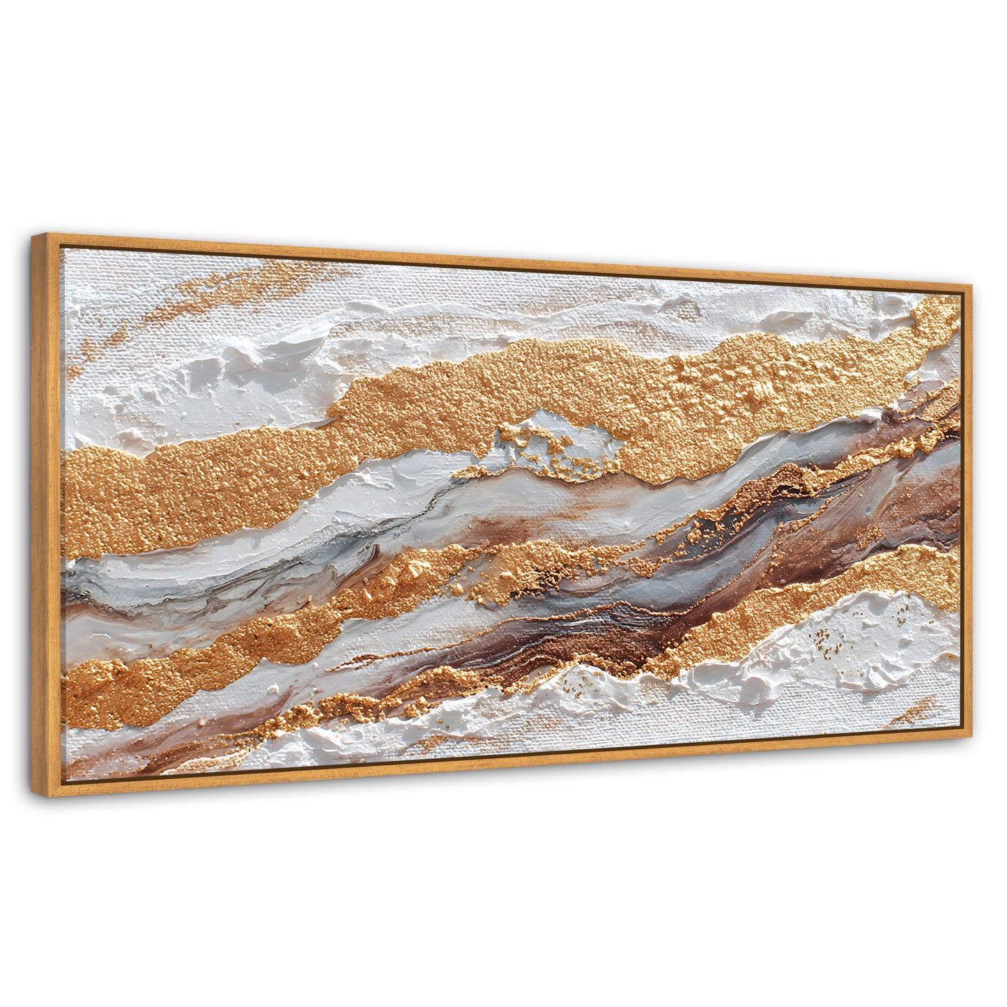 Cuadros Decorativos Canvas Revolution | Cuadro Decorativo Abstracto Oro y Beige | Panorámico | Marco Negro
